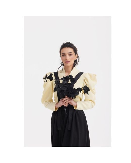 Julia Allert Yellow V-Neck Statement Long Sleeve Blouse – Pale