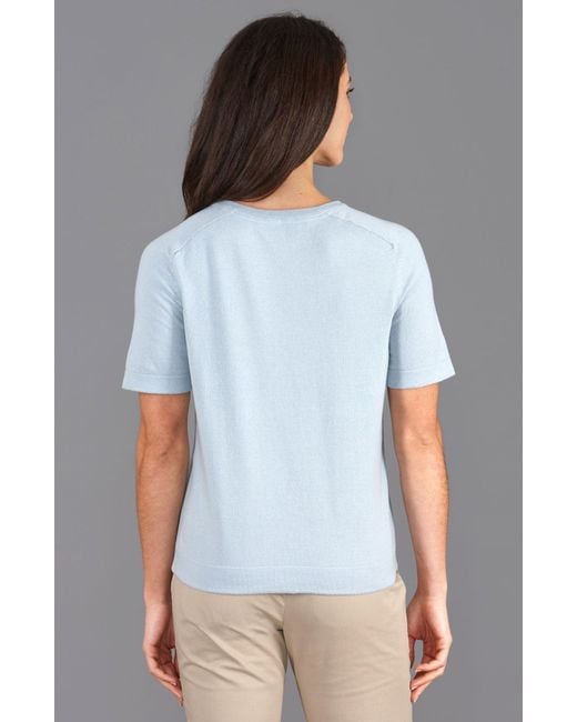 Paul James Knitwear Blue Ultra Fine Cotton Cassie Saddle Shoulder Knitted T-Shirt