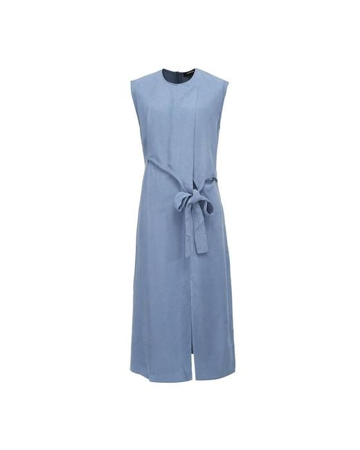 Smart and Joy Blue Cupro Draped Side Tie Midi Dress