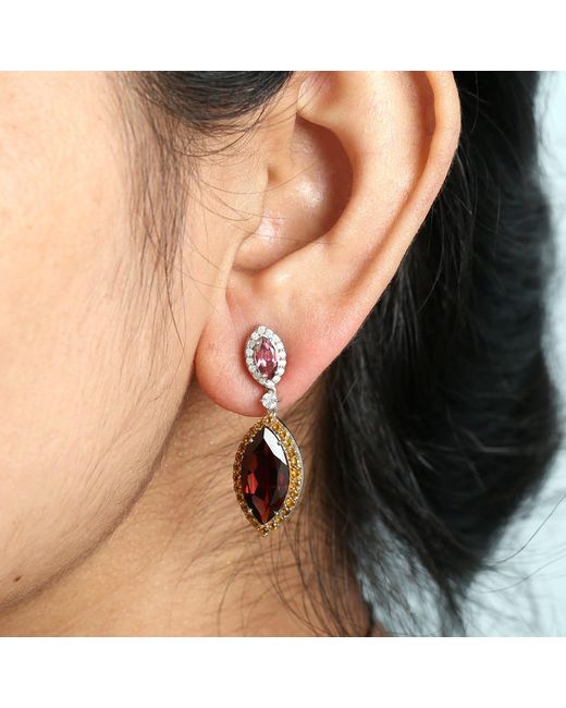 Artisan Red Garnet, Tourmaline, Citrine & Diamond Drop Earrings