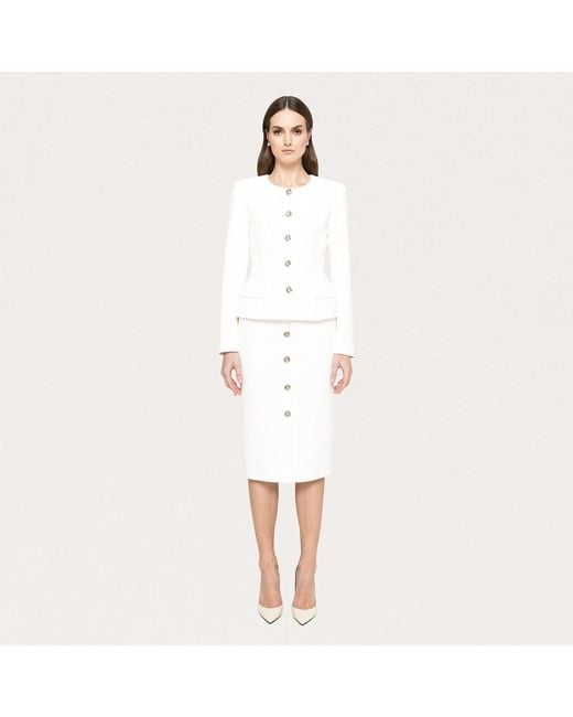 Nissa White High-Waisted Midi Skirt