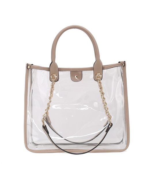Mkf Collection - J'omor White Neutrals Diva Pvc Tote Bag With Tweed Bucket Bag