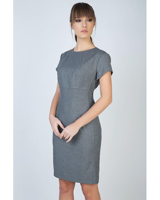 Conquista Gray Short Sleeve Straight Tailored Dress