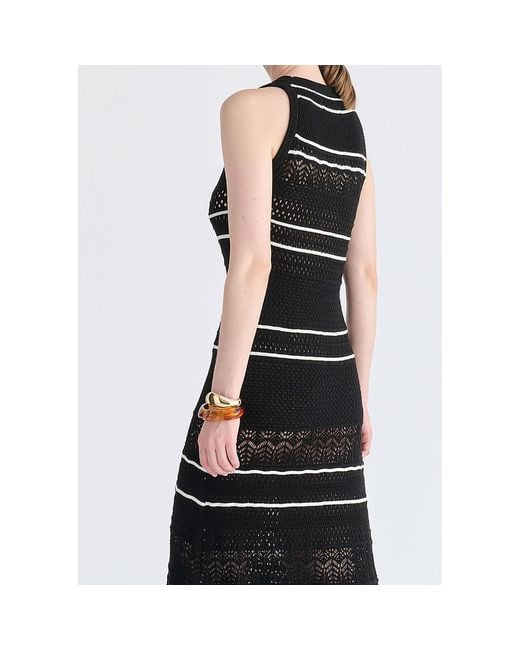 Paisie Black Contrast Detail Pointelle Knitted Dress