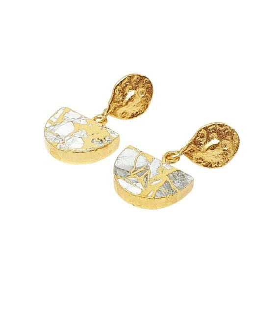 Harfi Metallic Moonstone June Birthstone Statement Hammered Plated Earrings