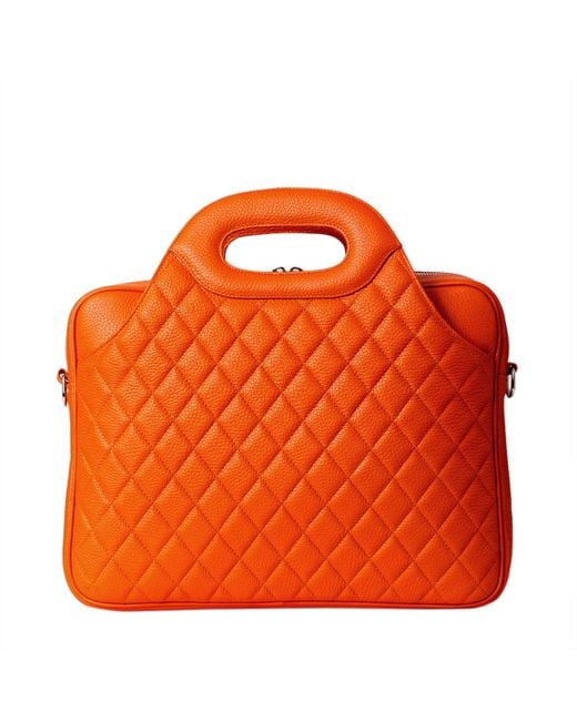 Laura Olaru Orange Fabiola Leather Laptop Bag