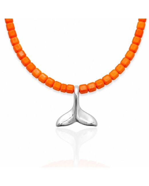 The Pheia Orange Beaded Whale Tail Necklace
