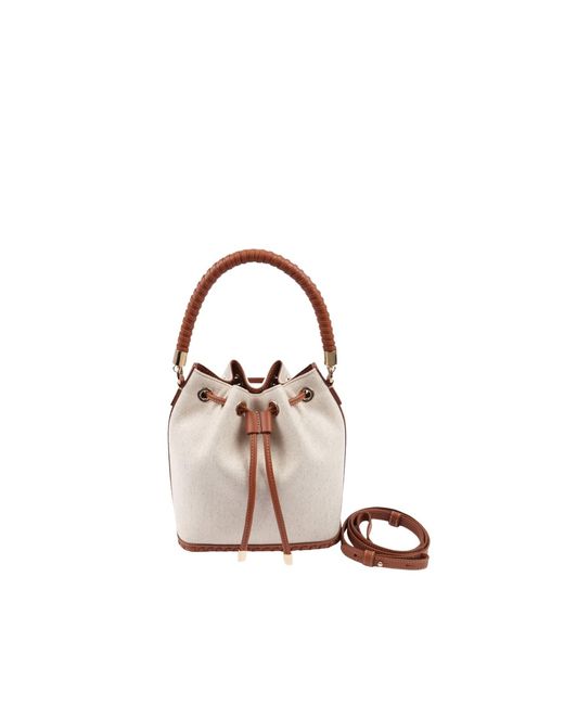 Saonara Brand Pink Bucket Bag Linen Caramel Leather