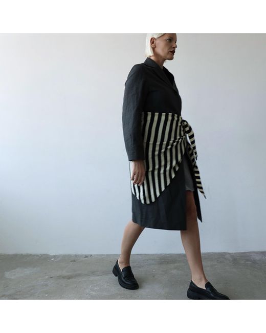 London Atelier Byproduct Black Striped Wool Large Triangle Knitted Scarf