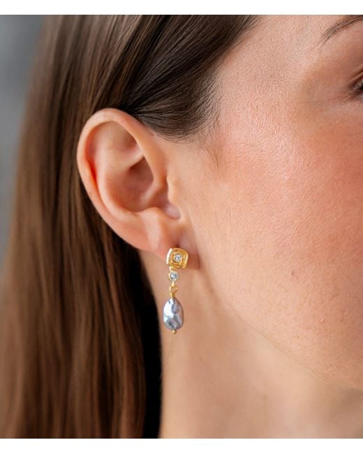Loni Paul Jewelry Blue Keshi Pearl & Crystal Drop Earring