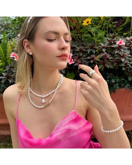 Farra Metallic Must-Have Freshwater Pearls Beaded Adjustable Bracelet