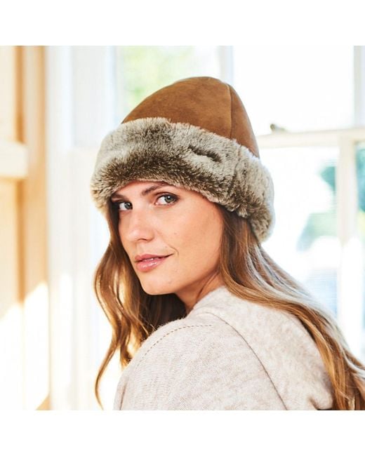 Owen Barry Brown Sheepskin Beanie Hat Ottoman Tan Deane By