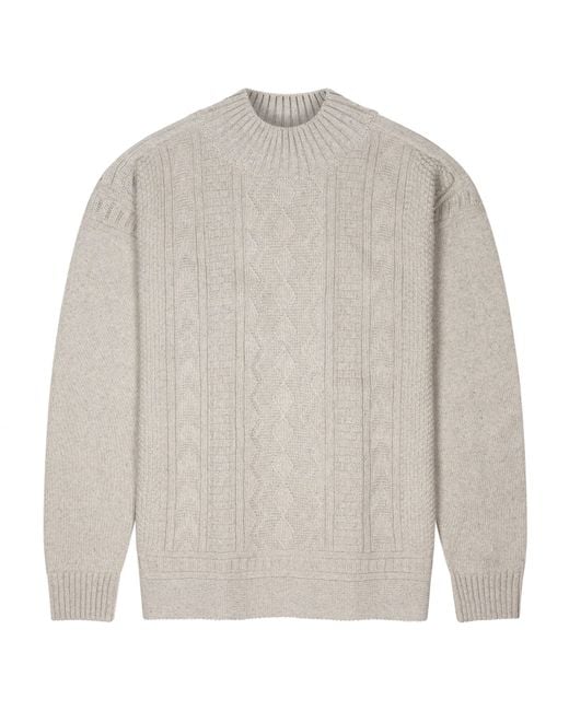 Paul James Knitwear Gray Midweight Cotton Cromer Mock Neck Gansey Jumper for men