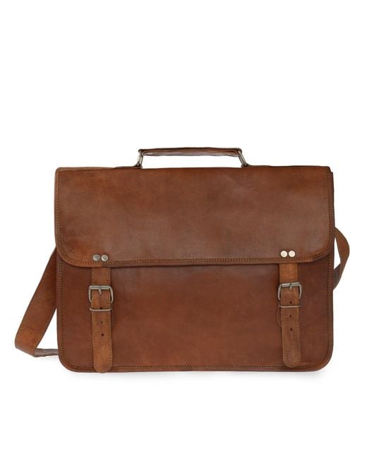 VIDA VIDA Brown Vida Vintage Classic Leather Laptop Bag 15 Inch for men