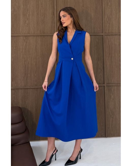 Girl In Mind Blue Hazel Tailored Sleeveless Midi Dress Cobalt