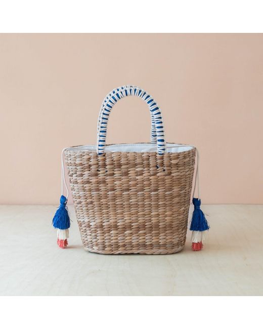 LIKHÂ Blue Neutrals Handwoven Seagrass Bonjour Tote Bag With Tassels