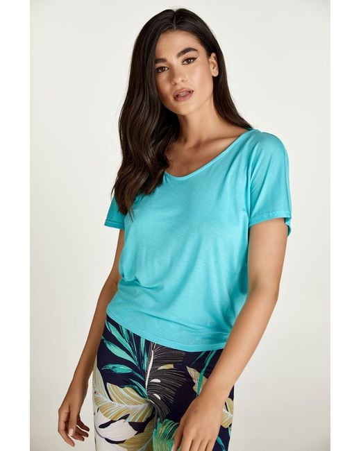 Conquista Blue Drape Back Top