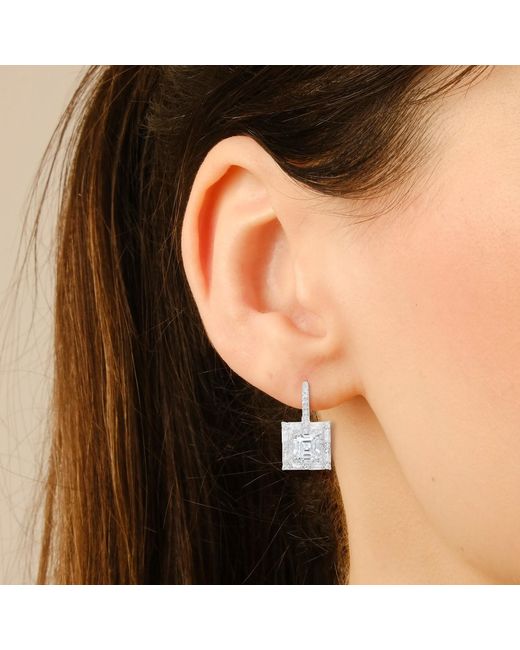 Kylie Harper Metallic Asscher Cut Halo Diamond Cz Leverback Earrings