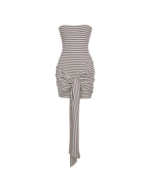 Miss Circle New York Multicolor Tommie Ivory & Burgundy Lyocell Jersey Tie Strap Mini Dress