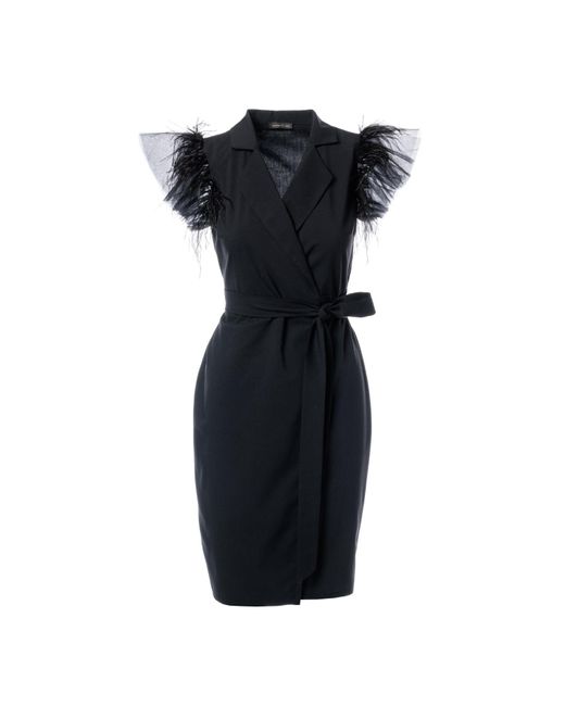 concept A trois Black Short Wrap Blazer Dress With Winged Tulle Sleeves