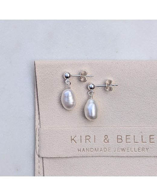 Kiri & Belle White Elodie Baroque Pearl Ball Stud Drop Sterling Earrings