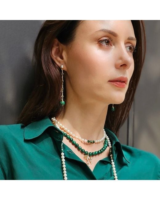 Farra White Malachite Dangle Shoulder Earrings