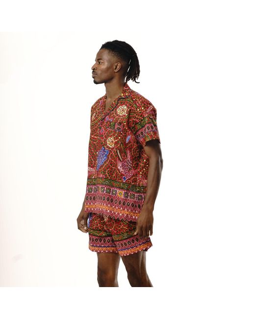 Ohema Ohene Red Luxury African Print Pyjama Shorts Set- Wine