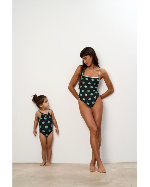 Par Y Escala Sl Green Agus Print Beaded Strap One-Piece Swimsuit