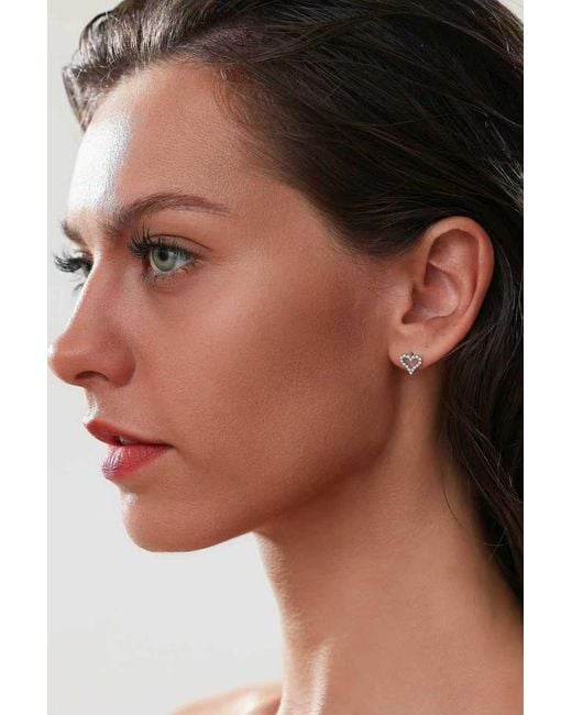 Lioness by Tf Metallic Open Heart Studs Solid Sterling, Rhodium-Plated, Moissanite