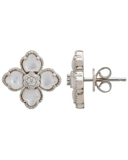 Latelita London Metallic Flower Clover Mother Of Pearl Stud Earrings