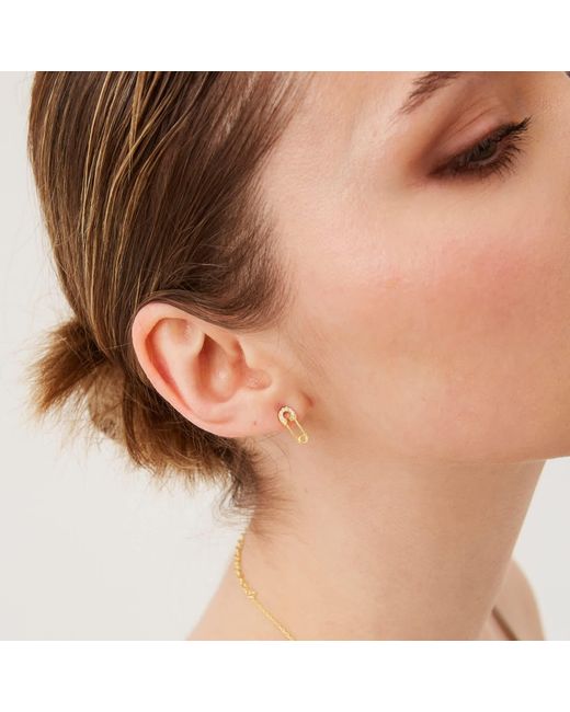 Spero London Metallic Sterling Safety Pin Stud Croissant Ear Cuff & Emerald Evil Eye Earring Set