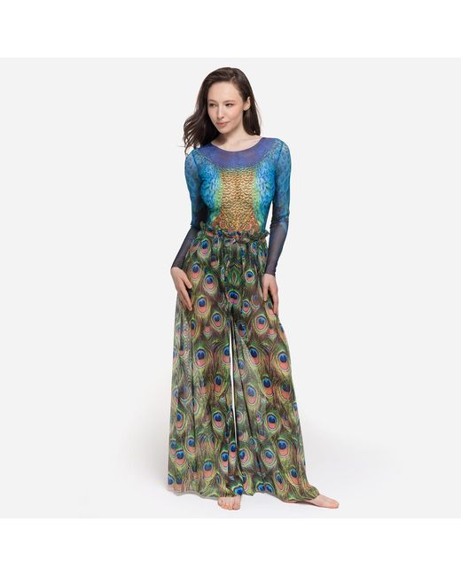 Rodasoleil Smart Swimwear Green Tan-Through Mesh Lightweight Beach Pants Peacock Mayura