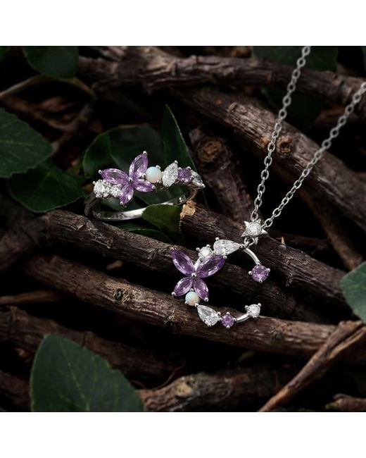 Azura Jewelry New York Metallic Monarch Butterfly Amethyst Opal Necklace Vermeil