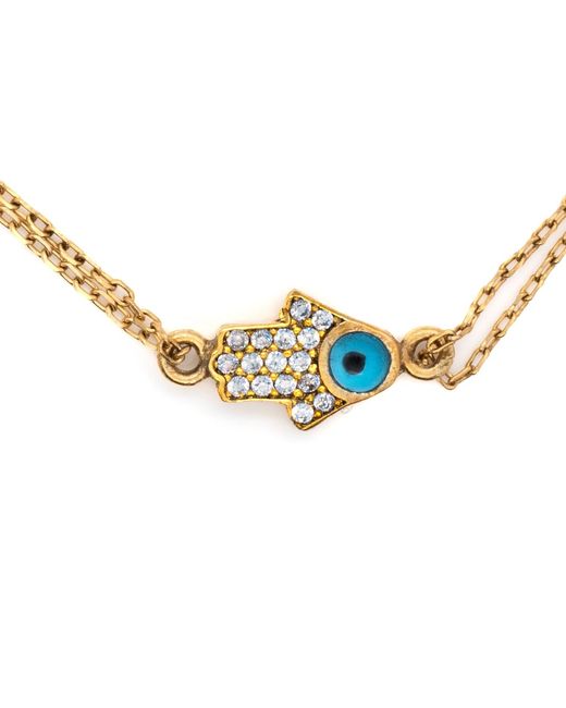 Ebru Jewelry Metallic Minimalist Sparkly Hamsa Hand & Evil Eye Bracelet
