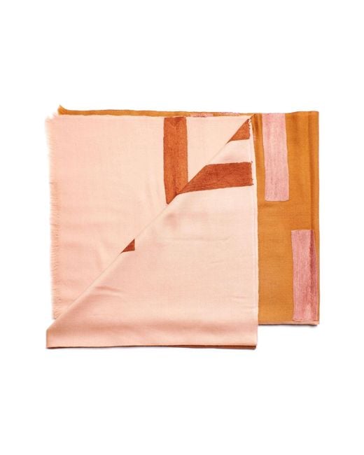 Variously Pink Canyon Hand Embroidered Hand Woven Merino Blend Scarf