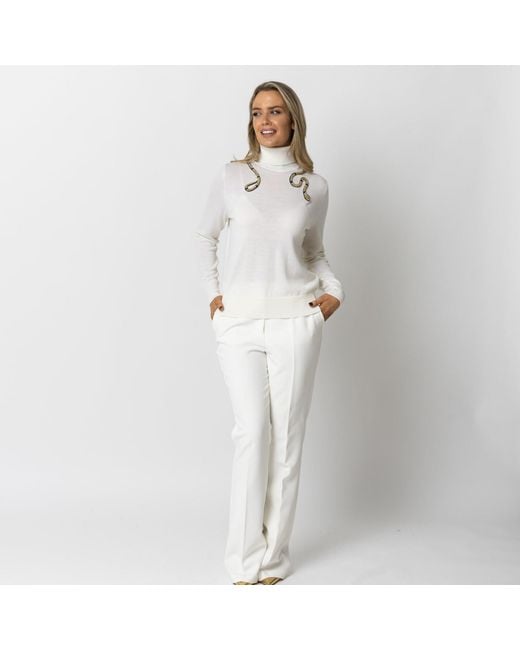 House of Laines London White Neutrals Laines Couture Wrap Snake Embellished Knitted Roll Neck Jumper