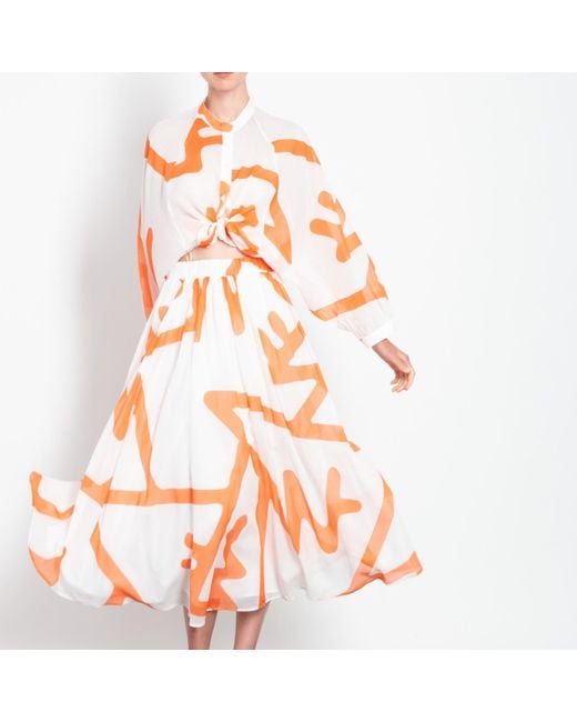 gaffer&fluf Orange Flared Midi Skirt-Flame