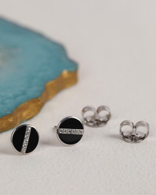 The Jewelz Black Enamel & Sparkling Cz Stud Earrings for men