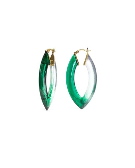 Gold & Honey Green Ombre Marquise Lucite Hoop Earrings