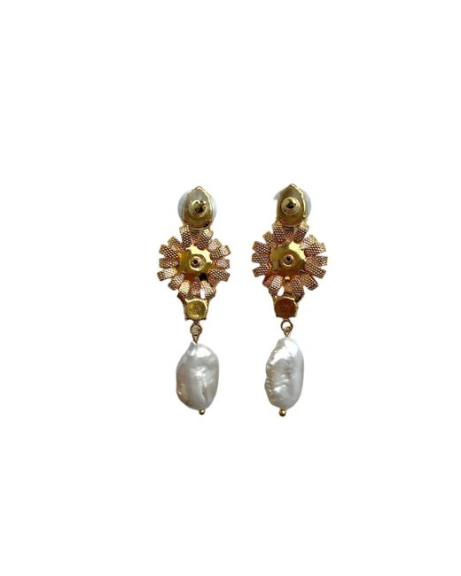 Laura Gray Blue Flower Baroque Pearl Drop Post Earrings