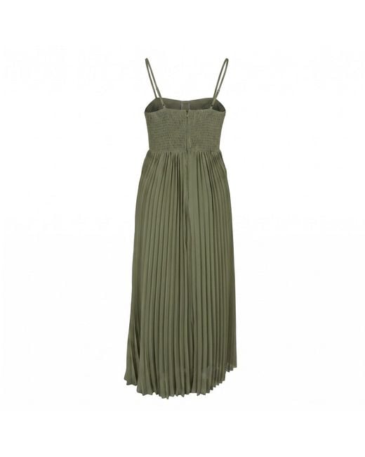 Modenaire Green Pleated Bustier Maxi Dress With Adjustable Straps And Smocked Back