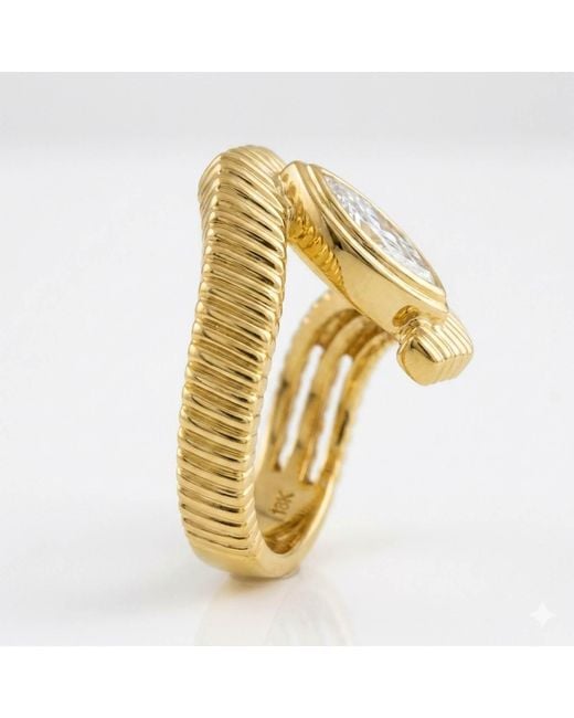 Artisan Metallic 14K Marquise Diamond Ribbed Open Wrap Ring