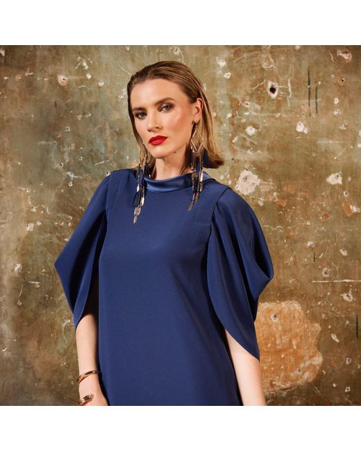 Monessa Joan Blue Full Length Trapeze Dress With Detachable Sleeves