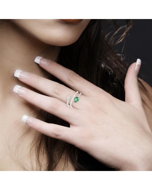 Artisan Green Pear-Shaped Emerald & Diamond Open Wrap Ring