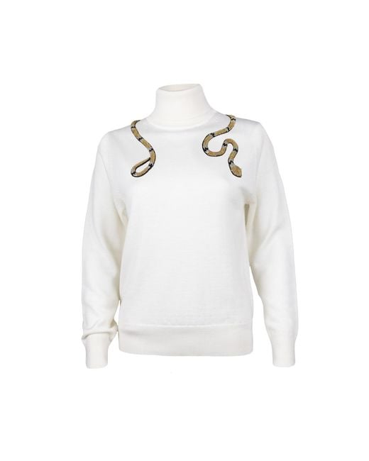 House of Laines London White Neutrals Laines Couture Wrap Snake Embellished Knitted Roll Neck Jumper