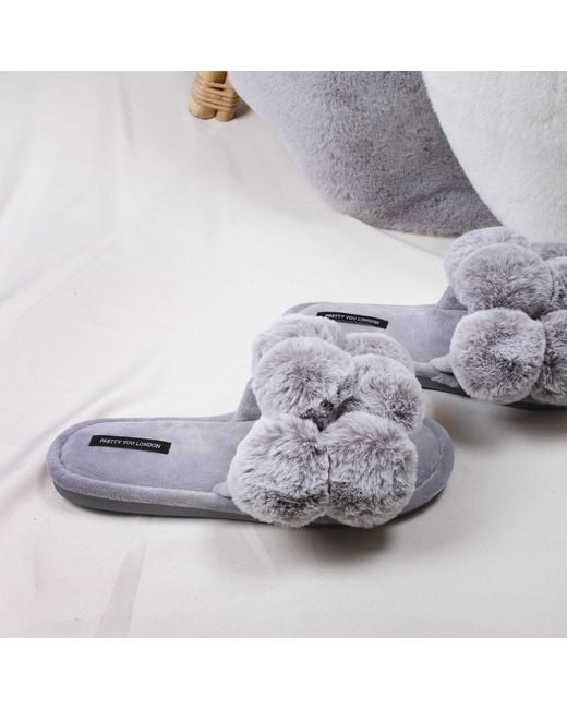 Pretty You London Purple Dolly Fun Pom Slider Slippers
