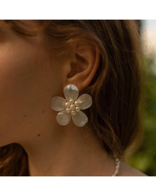 Martina Rozenberg Smira Jewelry Metallic Massive Flower Pearl Earrings