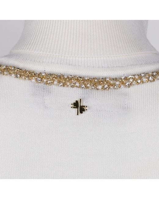 House of Laines London White Neutrals Laines Couture Wrap Crystal & Pearl Snake Embellished Knitted Roll Neck