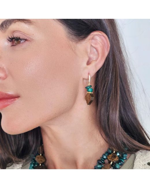 Farra Green Tiger-Eye With Bamboo Coral Earrings