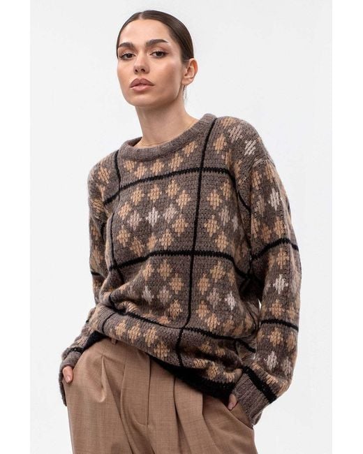 Maison Bogomil Brown Round Neck Sweater With Geometric Pattern